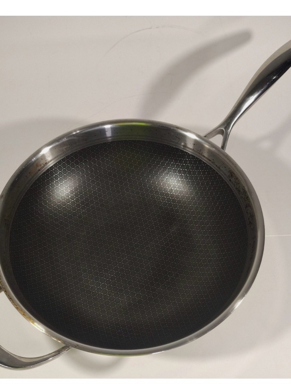 The Pampered Chef Stainless Steel Fry Pan with Black Honeycomb Nonstick Surface